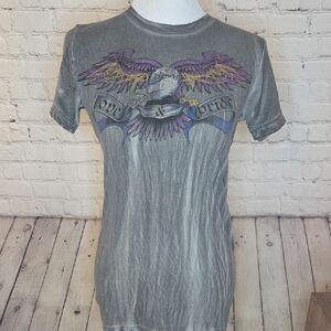 Sinful Gray Short Sleeve Tee with Purple Eagle Graphic